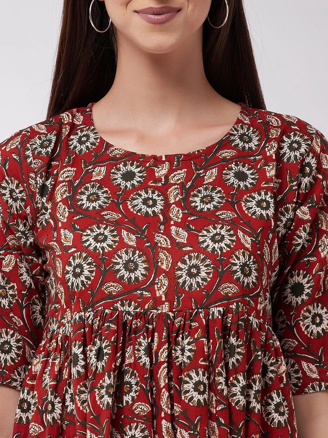 Maroon Floral Anarkali Dress