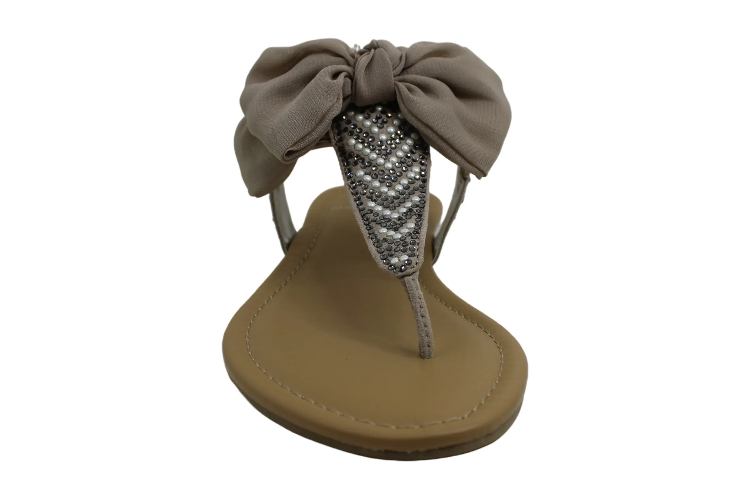Material Girl Womens Swan3 Fabric Split Toe Casual Slingback Sandals, TAUPE, 7M