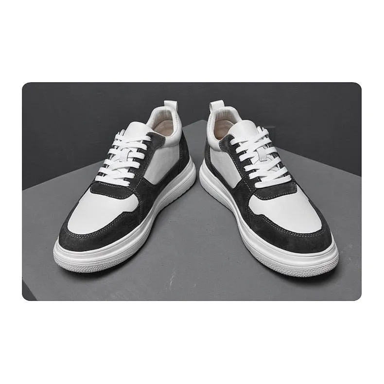 Men Sneakers Elevator Shoes Heightening Height Increase 7-8CM High Heels Shoes Genuine Leather Sport Shoes