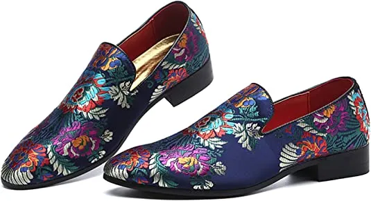 Men's Floral Smoking Loafers Black Red