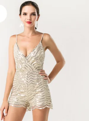 Missord Sexy v-neck halter sequin playsuit FT5153