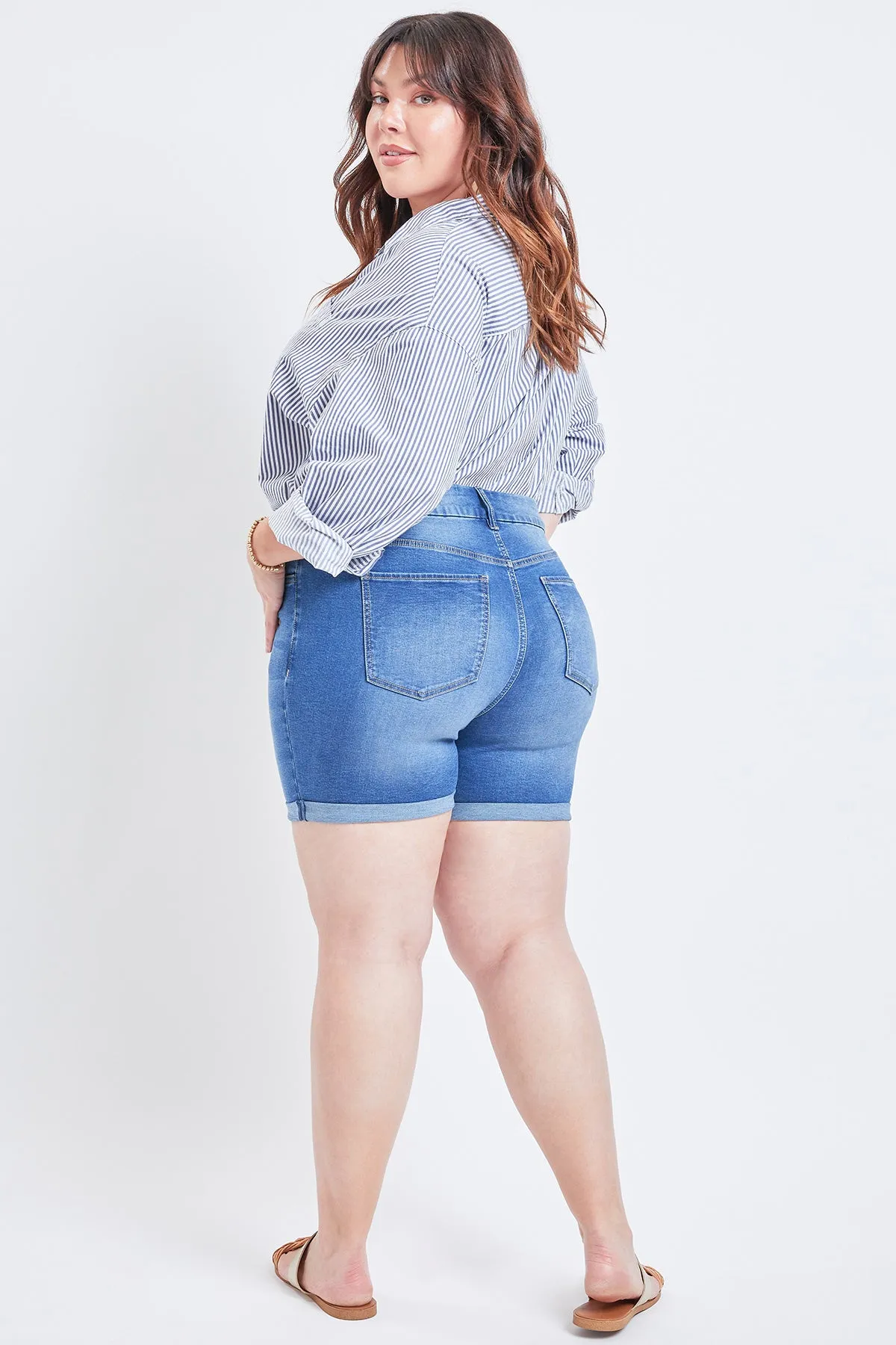 Missy Plus Size Curvy Exposed Button Fly Cuffed Shorts, Pack Of 12