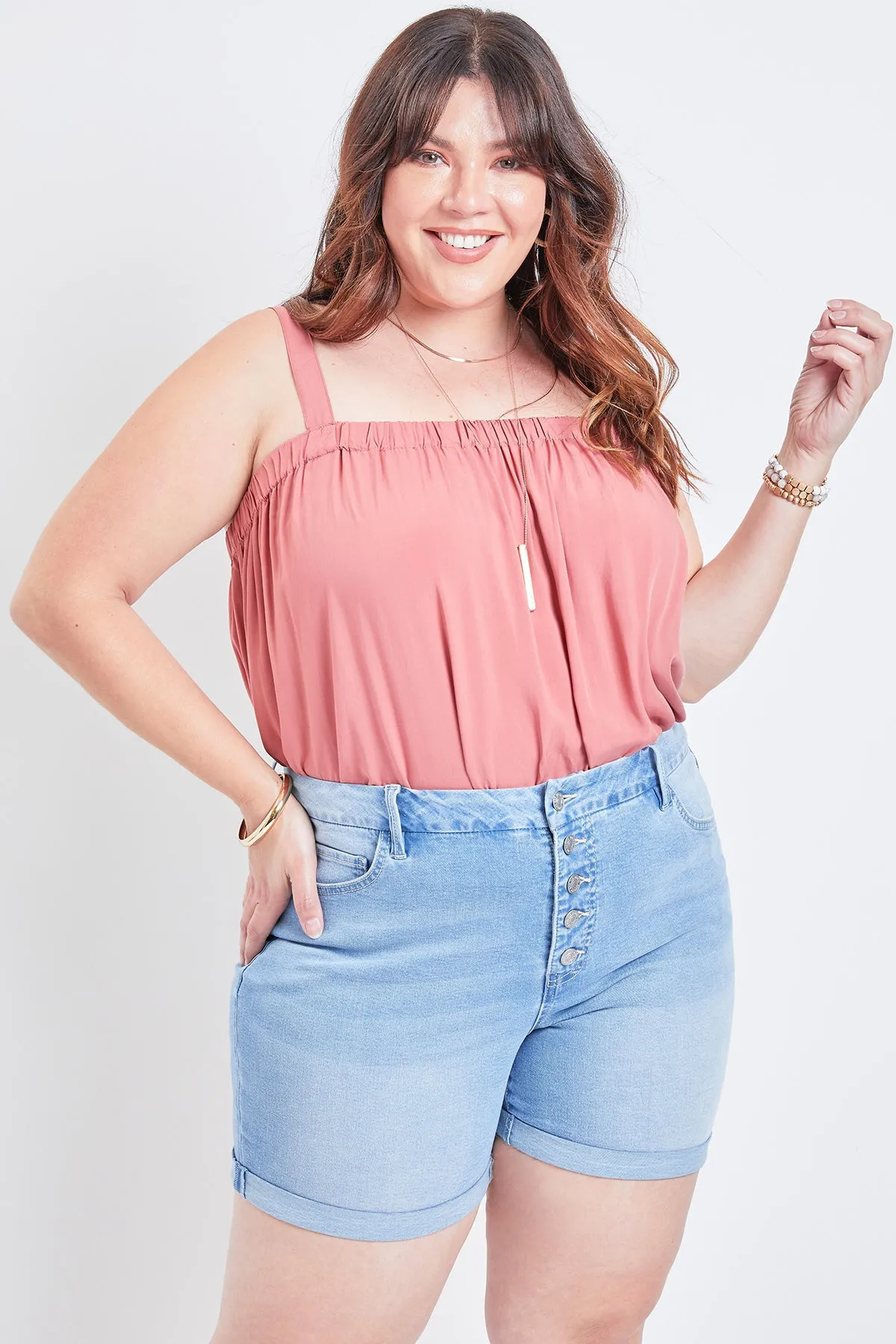 Missy Plus Size Curvy Exposed Button Fly Cuffed Shorts, Pack Of 12