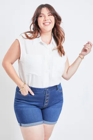 Missy Plus Size Curvy Exposed Button Fly Cuffed Shorts, Pack Of 12