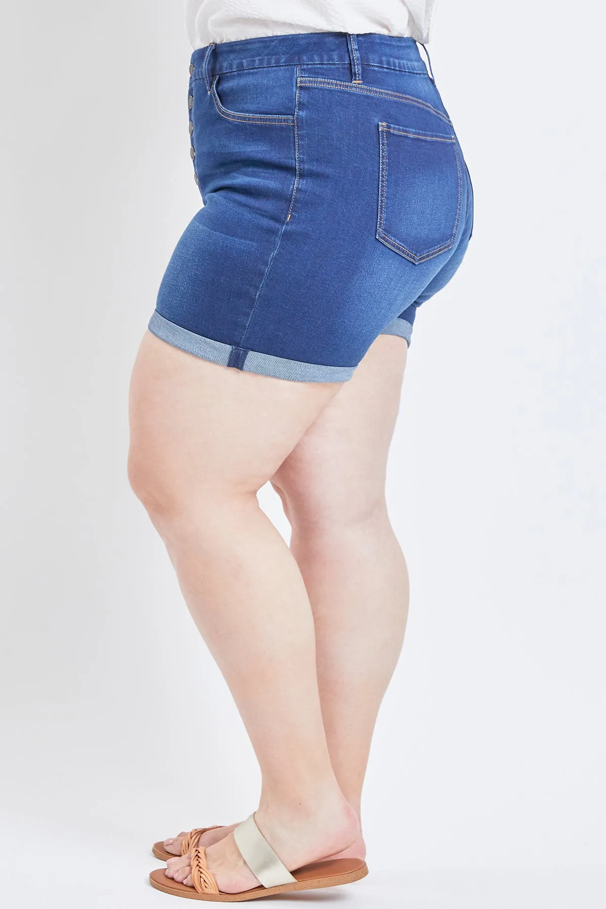 Missy Plus Size Curvy Exposed Button Fly Cuffed Shorts, Pack Of 12