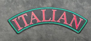 ML189411 ITALIAN Black Red and Green Top Rocker Embroidered Patch 12"X4"