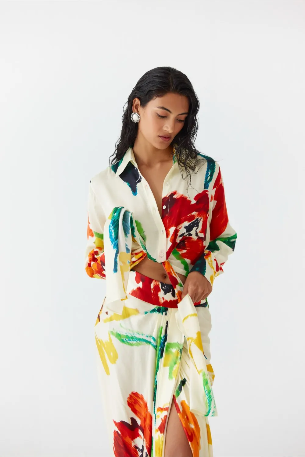 MONET KNOT SHIRT & DRAPED SKIRT
