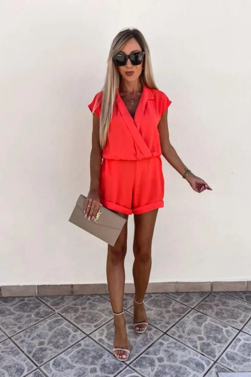 Orange Cap Sleeve Wrap Playsuit