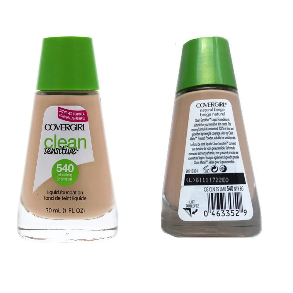 Pack of 2 CoverGirl Clean Sensitive Liquid Foundation, Natural Beige 540