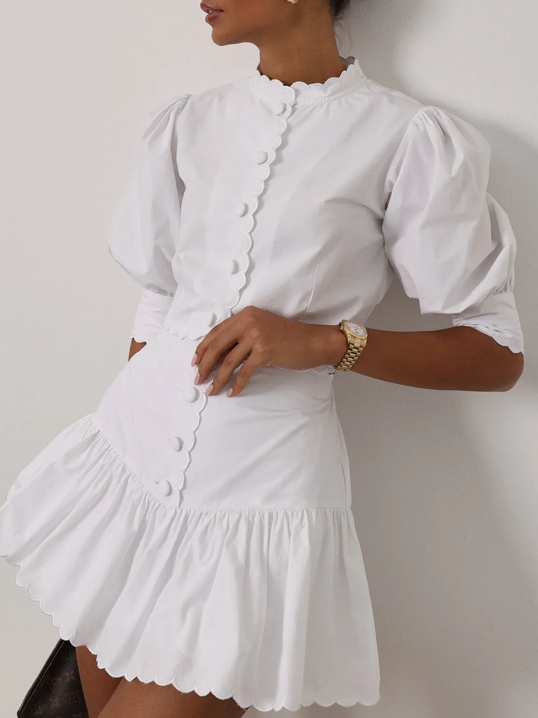 Paulette Scalloped Cotton Skort | White