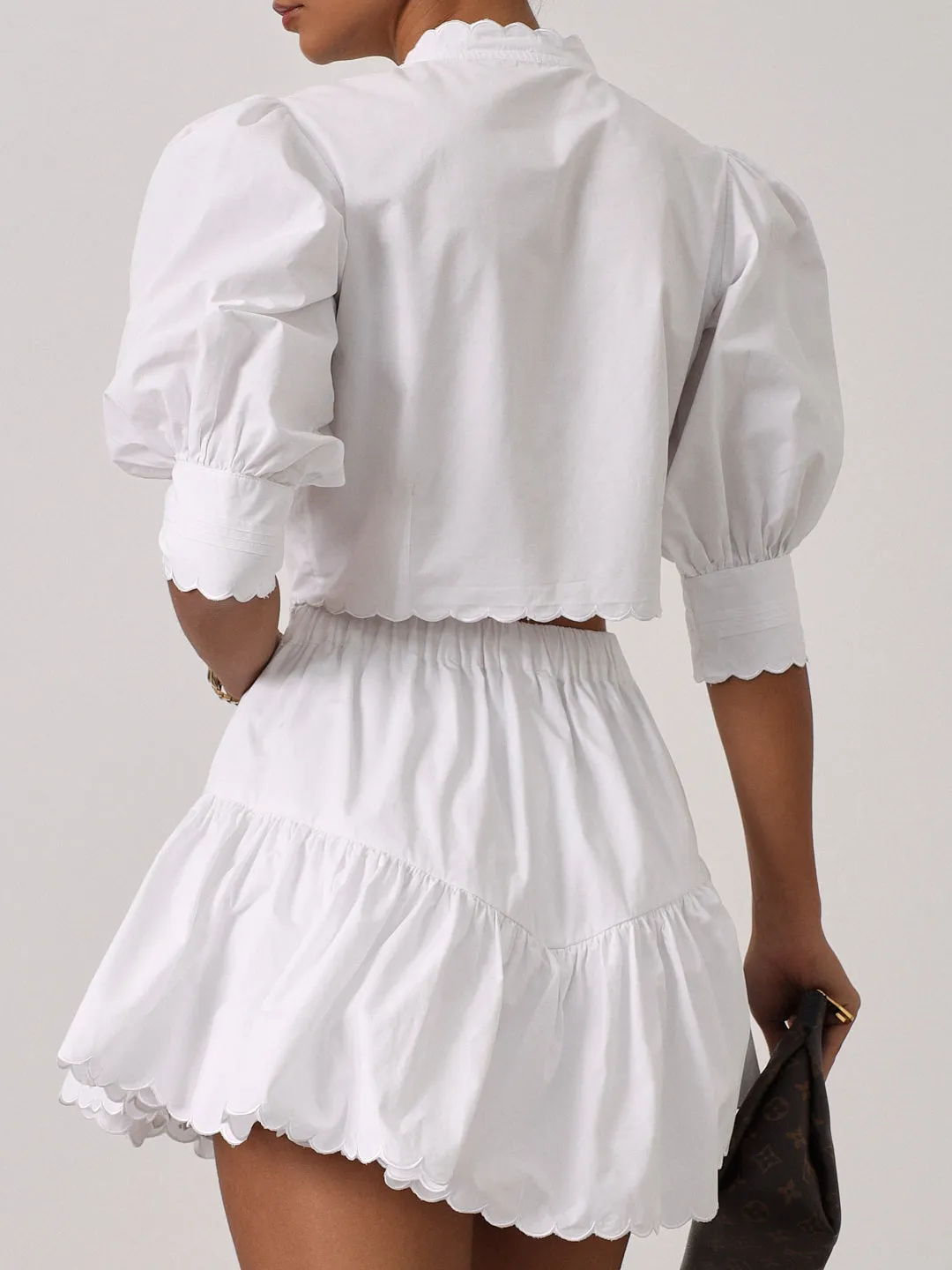 Paulette Scalloped Cotton Skort | White