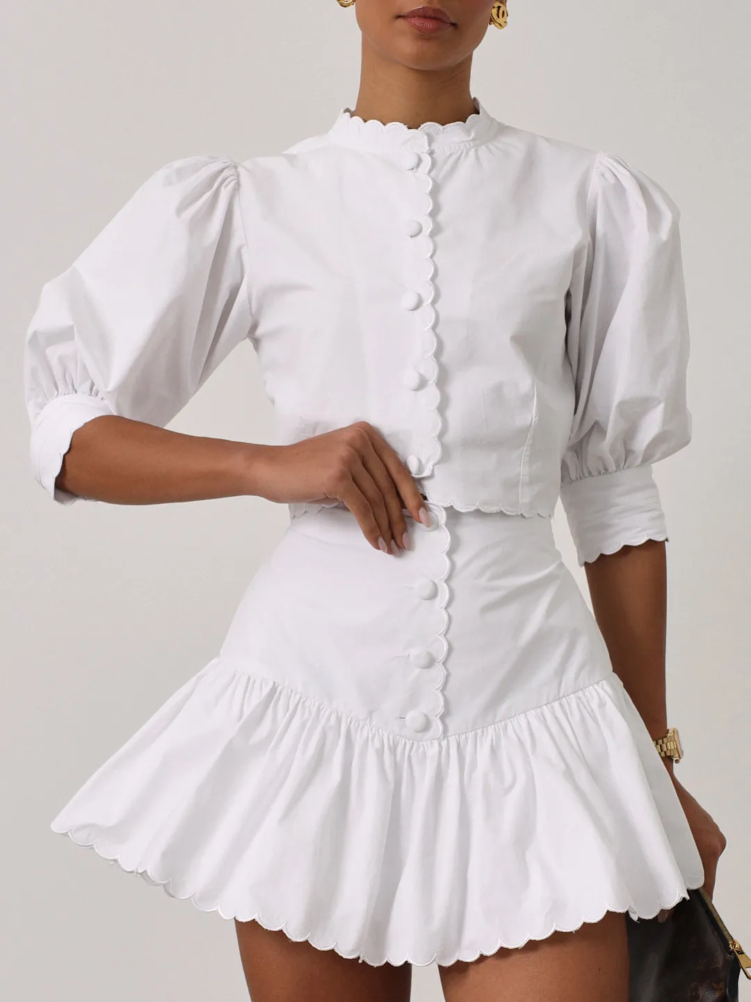Paulette Scalloped Cotton Skort | White