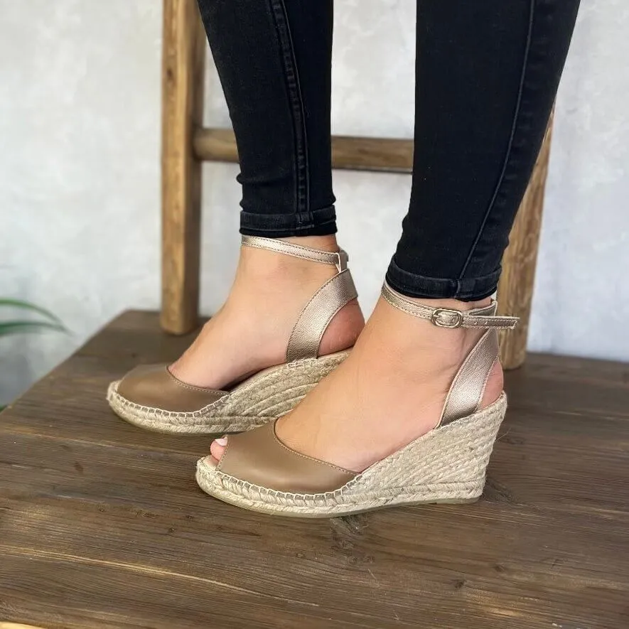Peep Toe Espadrille Wedge in Bronzed Mocha