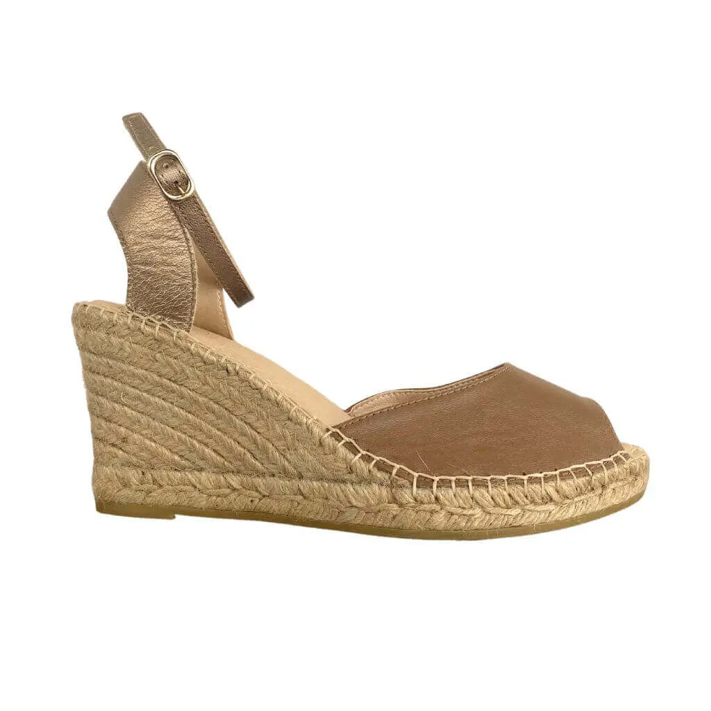 Peep Toe Espadrille Wedge in Bronzed Mocha