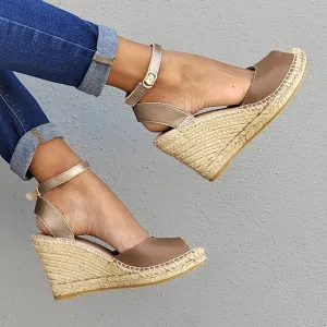 Peep Toe Espadrille Wedge in Bronzed Mocha