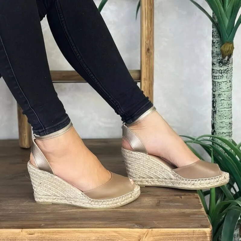 Peep Toe Espadrille Wedge in Bronzed Mocha