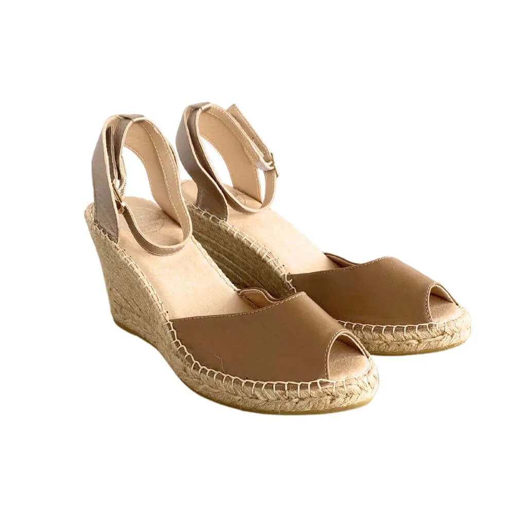 Peep Toe Espadrille Wedge in Bronzed Mocha