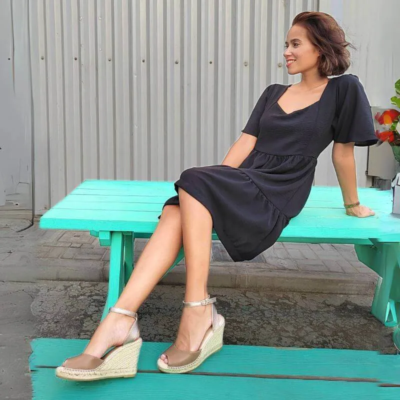 Peep Toe Espadrille Wedge in Bronzed Mocha