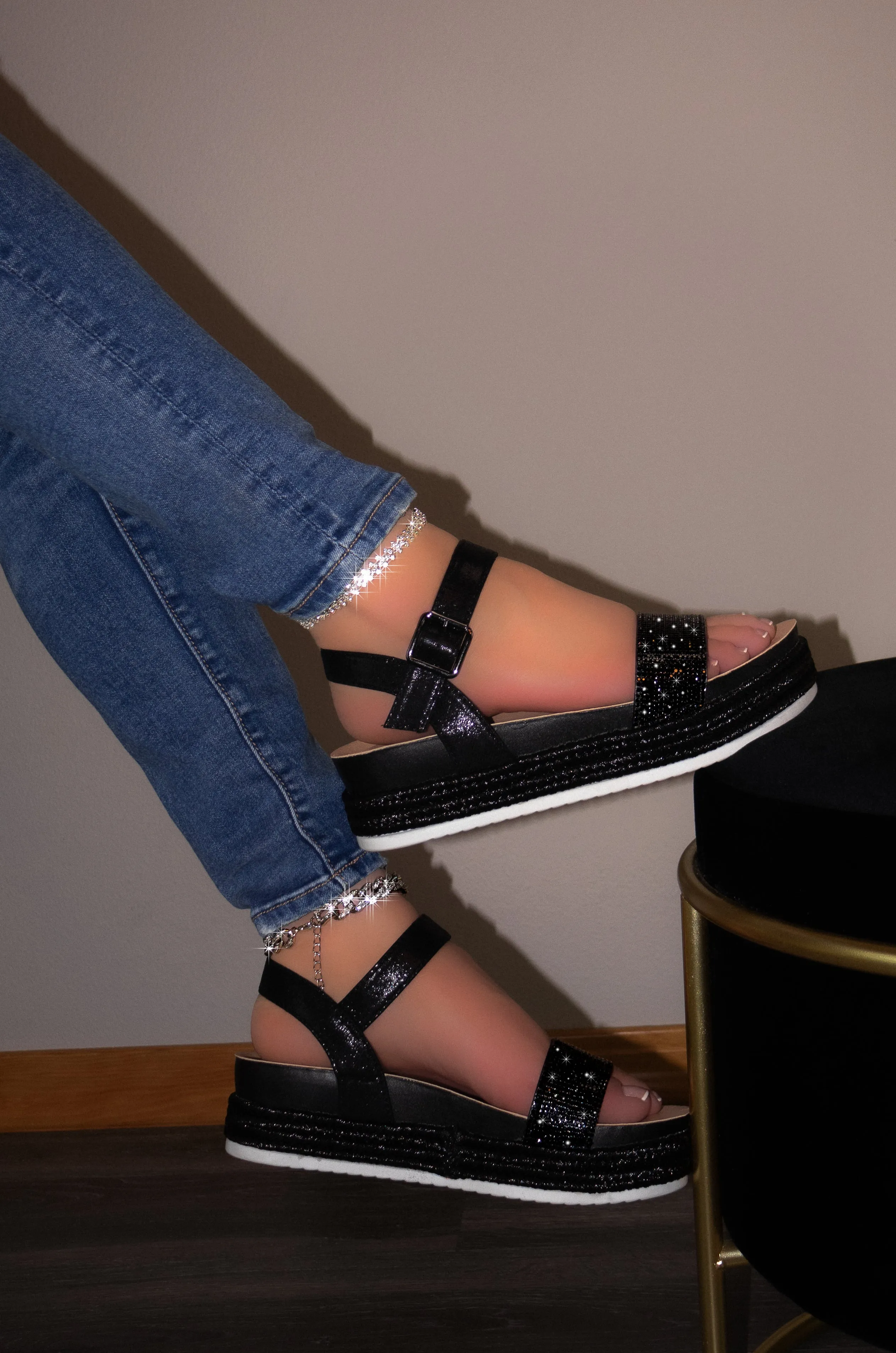 Raven - Women's Casual Espadrille Sandals, Rhinestone Ankle Strap & Platform Sole, Perfect for Adding Sparkle to Your Outfit