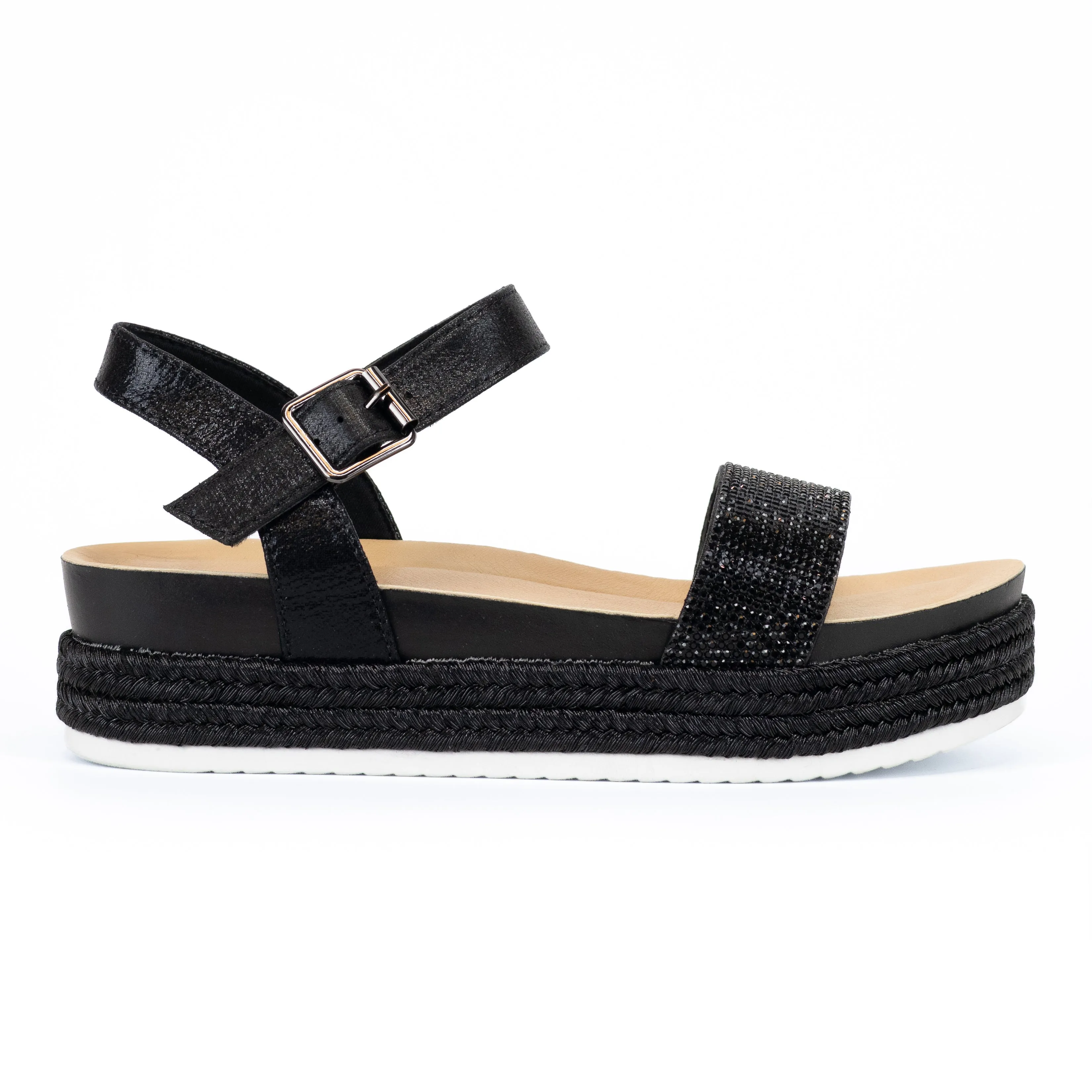 Raven - Women's Casual Espadrille Sandals, Rhinestone Ankle Strap & Platform Sole, Perfect for Adding Sparkle to Your Outfit