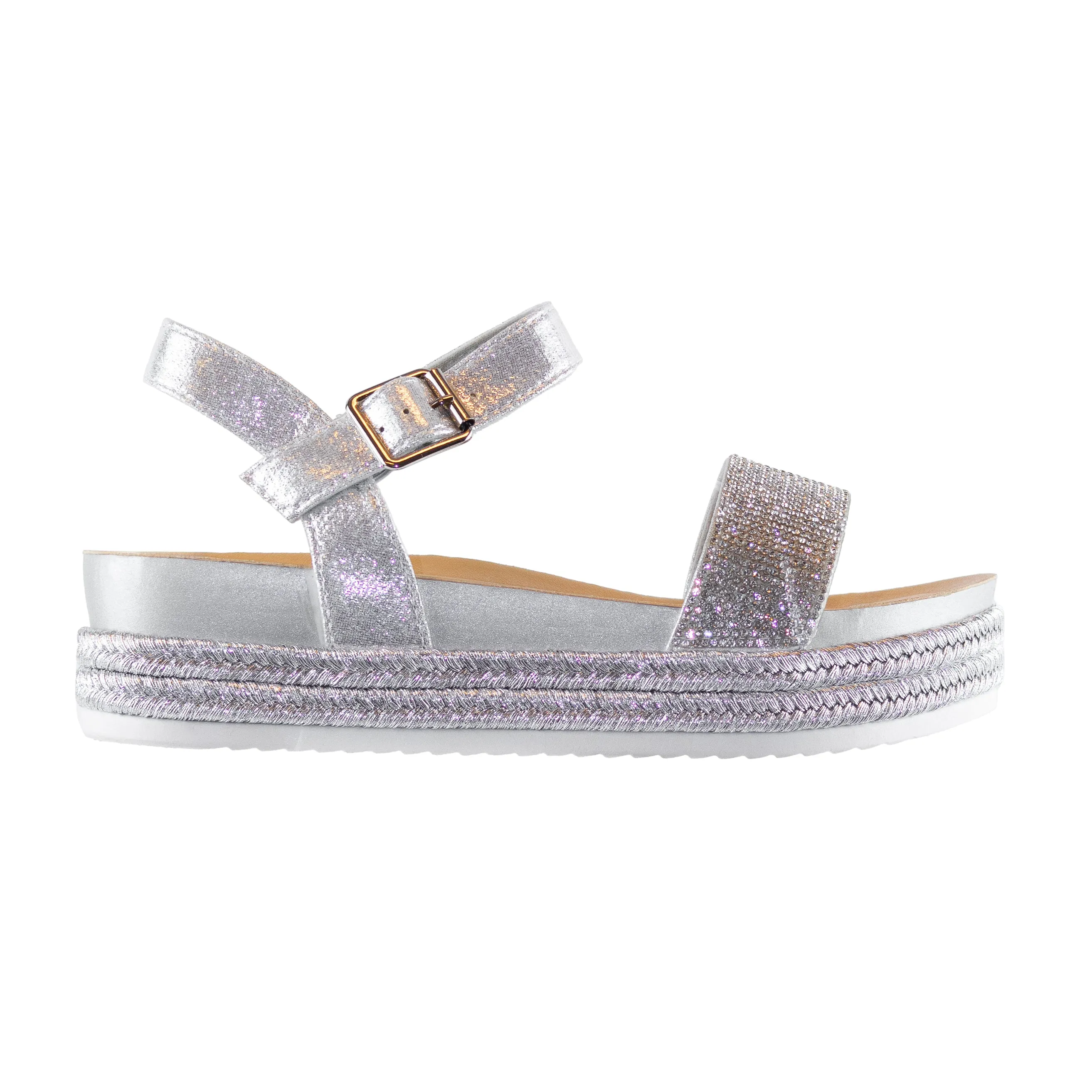 Raven - Women's Casual Espadrille Sandals, Rhinestone Ankle Strap & Platform Sole, Perfect for Adding Sparkle to Your Outfit