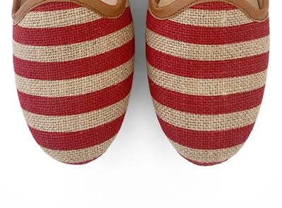 Red striped jute loafers