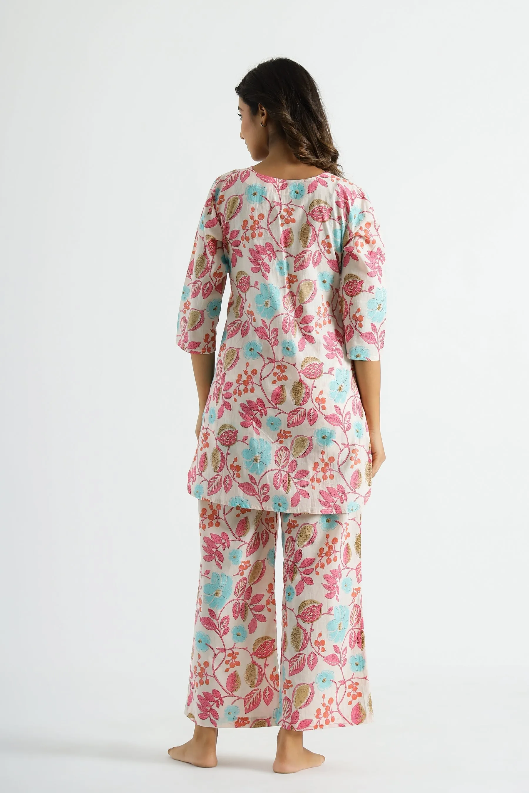 Rheycart Women's Printed V Neck 3/4th Sleeve Multicolor Co Ord Set For Women