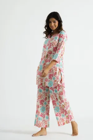 Rheycart Women's Printed V Neck 3/4th Sleeve Multicolor Co Ord Set For Women