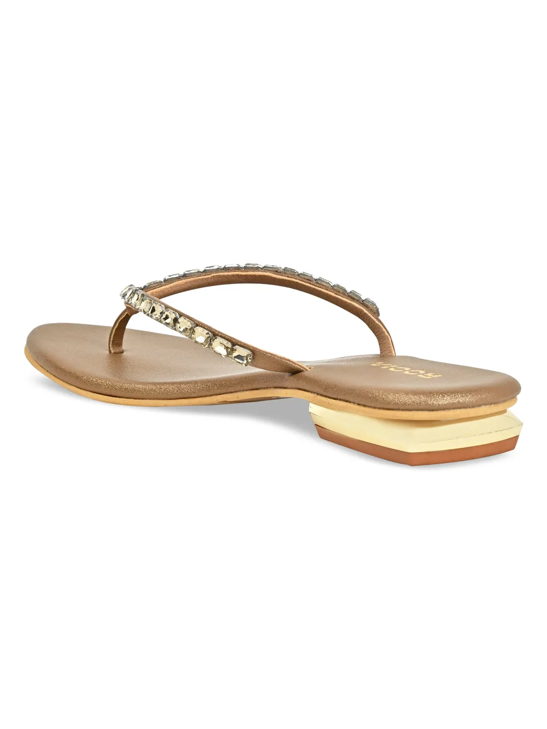Rocia By Regal Antique Gold Women Diamante Flat Thong