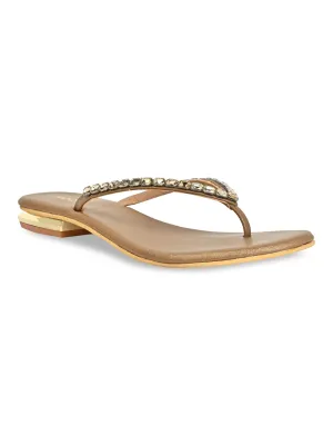 Rocia By Regal Antique Gold Women Diamante Flat Thong