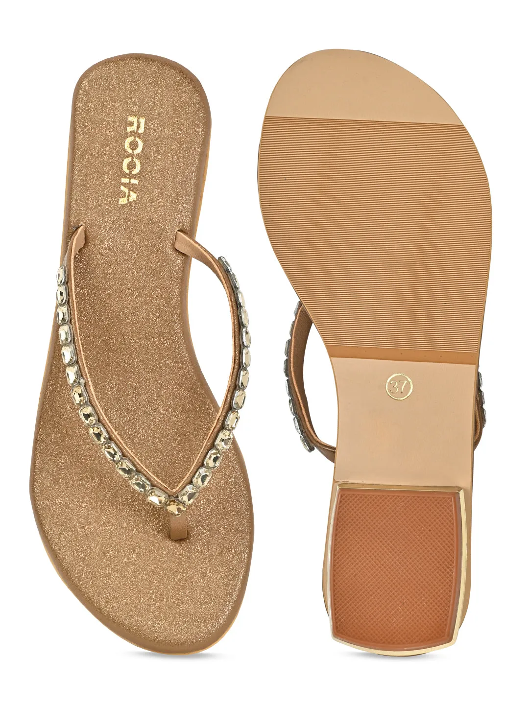 Rocia By Regal Antique Gold Women Diamante Flat Thong