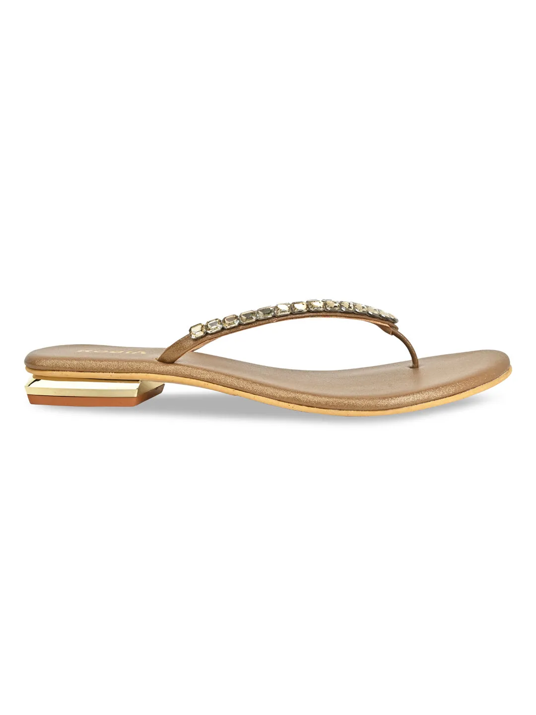 Rocia By Regal Antique Gold Women Diamante Flat Thong
