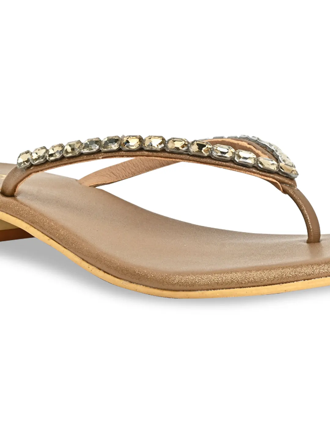 Rocia By Regal Antique Gold Women Diamante Flat Thong