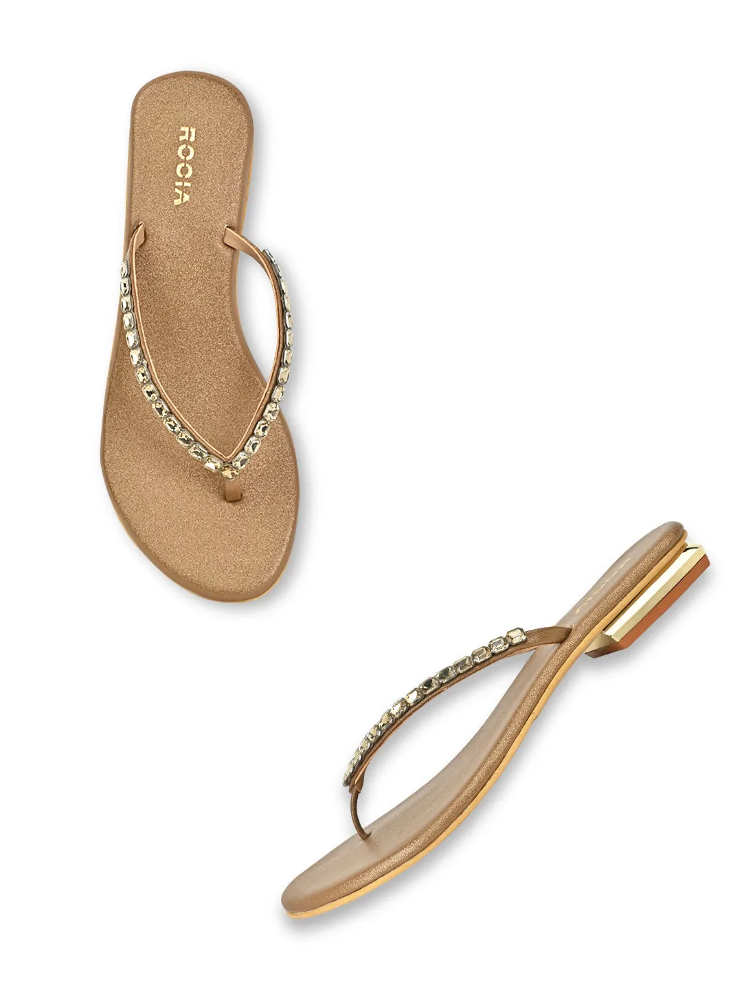 Rocia By Regal Antique Gold Women Diamante Flat Thong