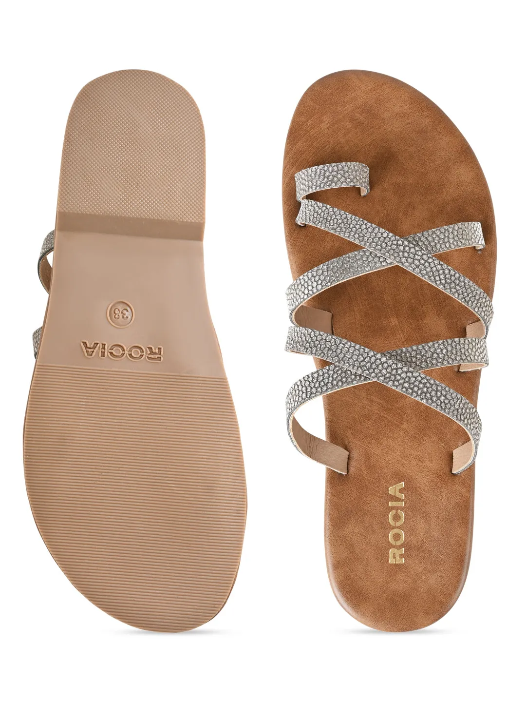 Rocia By Regal Antique Gold Women Strappy Flats