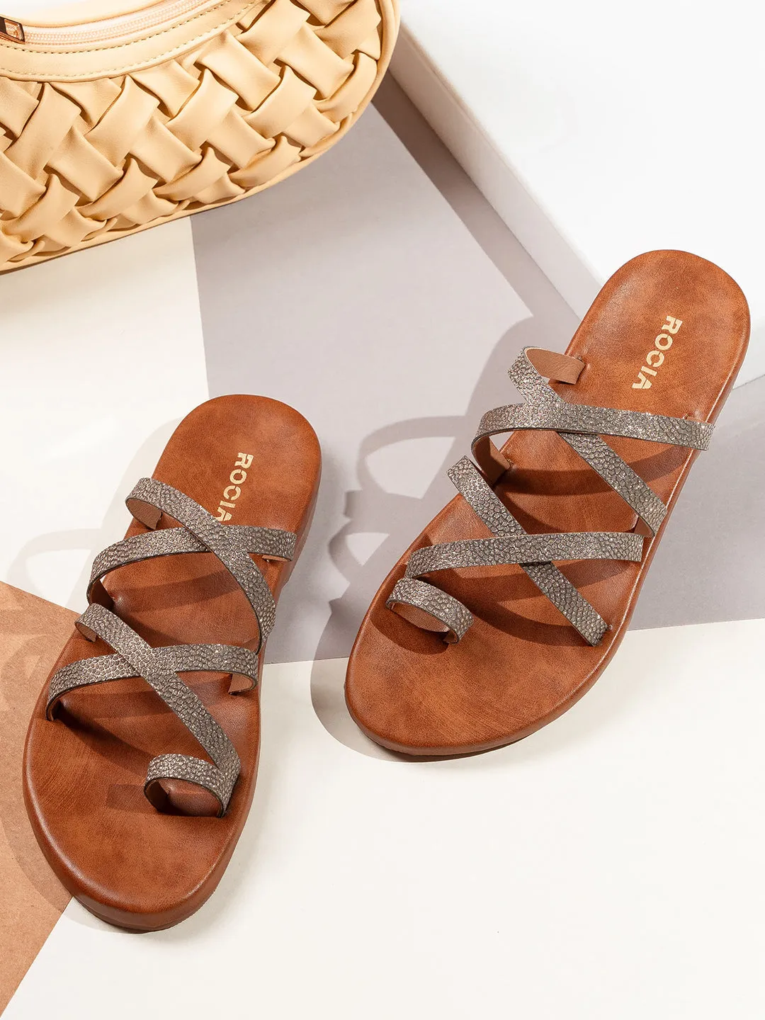 Rocia By Regal Antique Gold Women Strappy Flats