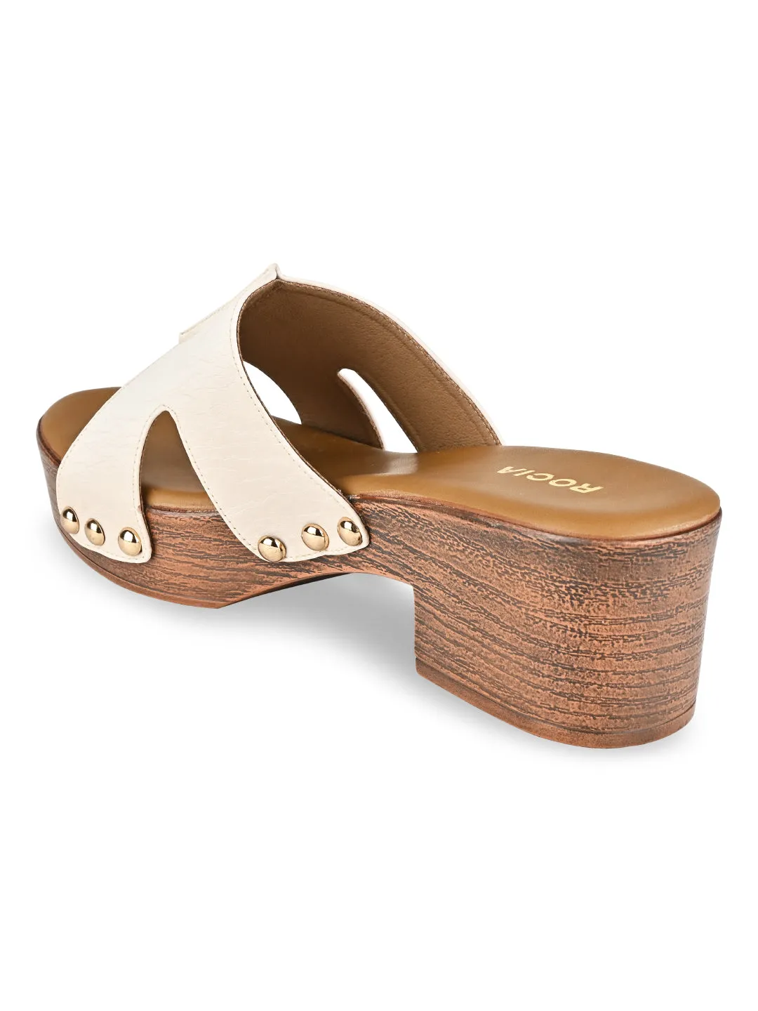 Rocia By Regal Beige Women Textured Block Heel Sandals