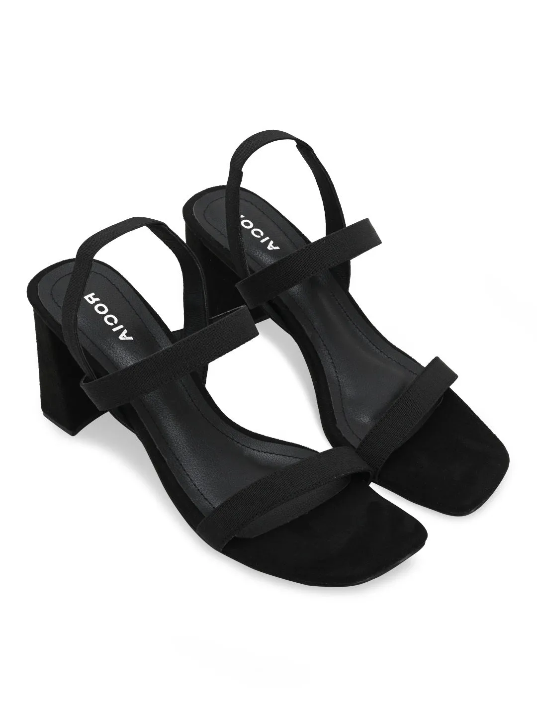 Rocia By Regal Black Women Casual Strappy High Block Heel Sandals