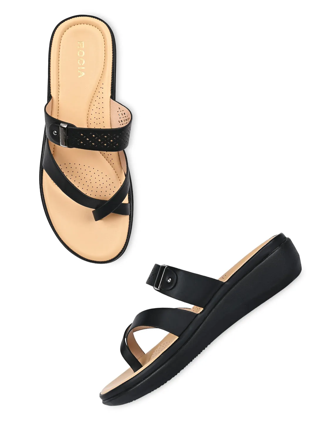 Rocia By Regal Black Women Classic Laser Cut Flats