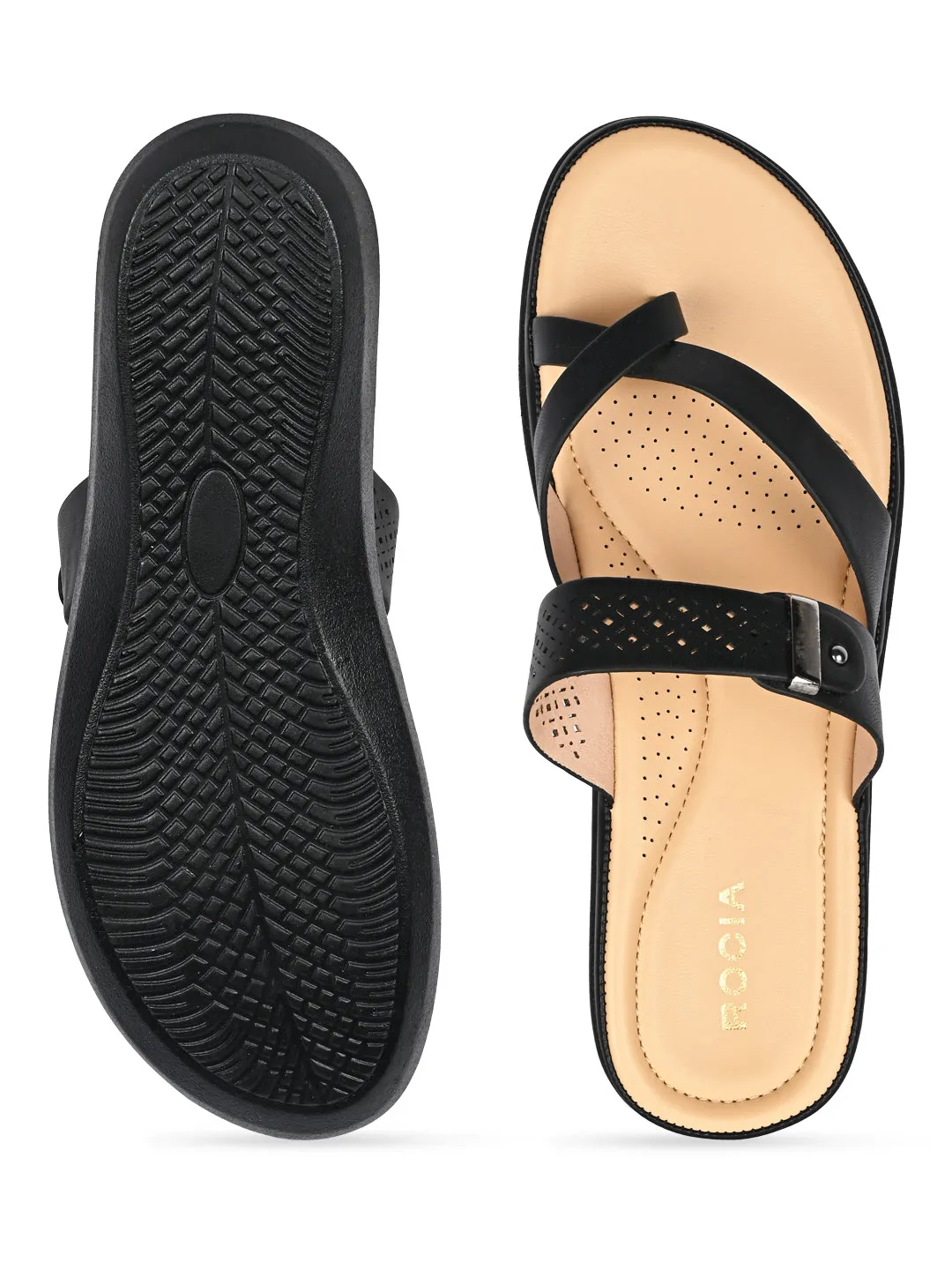 Rocia By Regal Black Women Classic Laser Cut Flats