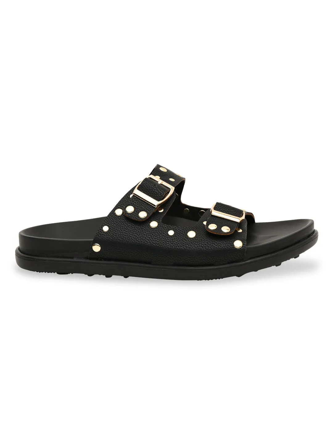 Rocia By Regal Black Women Gold Studded Flats