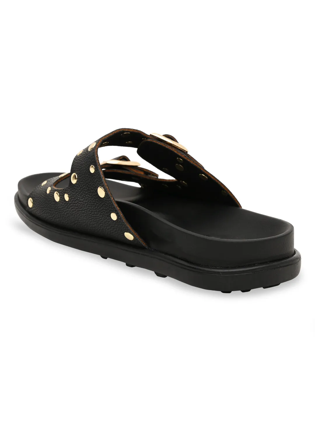 Rocia By Regal Black Women Gold Studded Flats