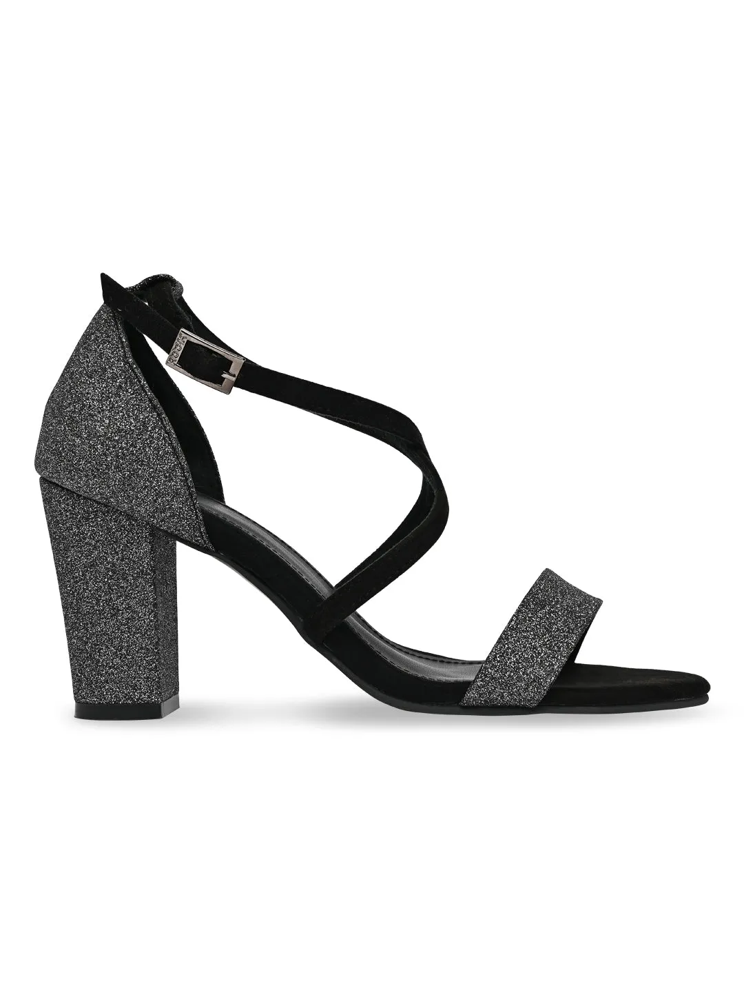 Rocia By Regal Black Women Shimmery Ankle Strap Block Heels