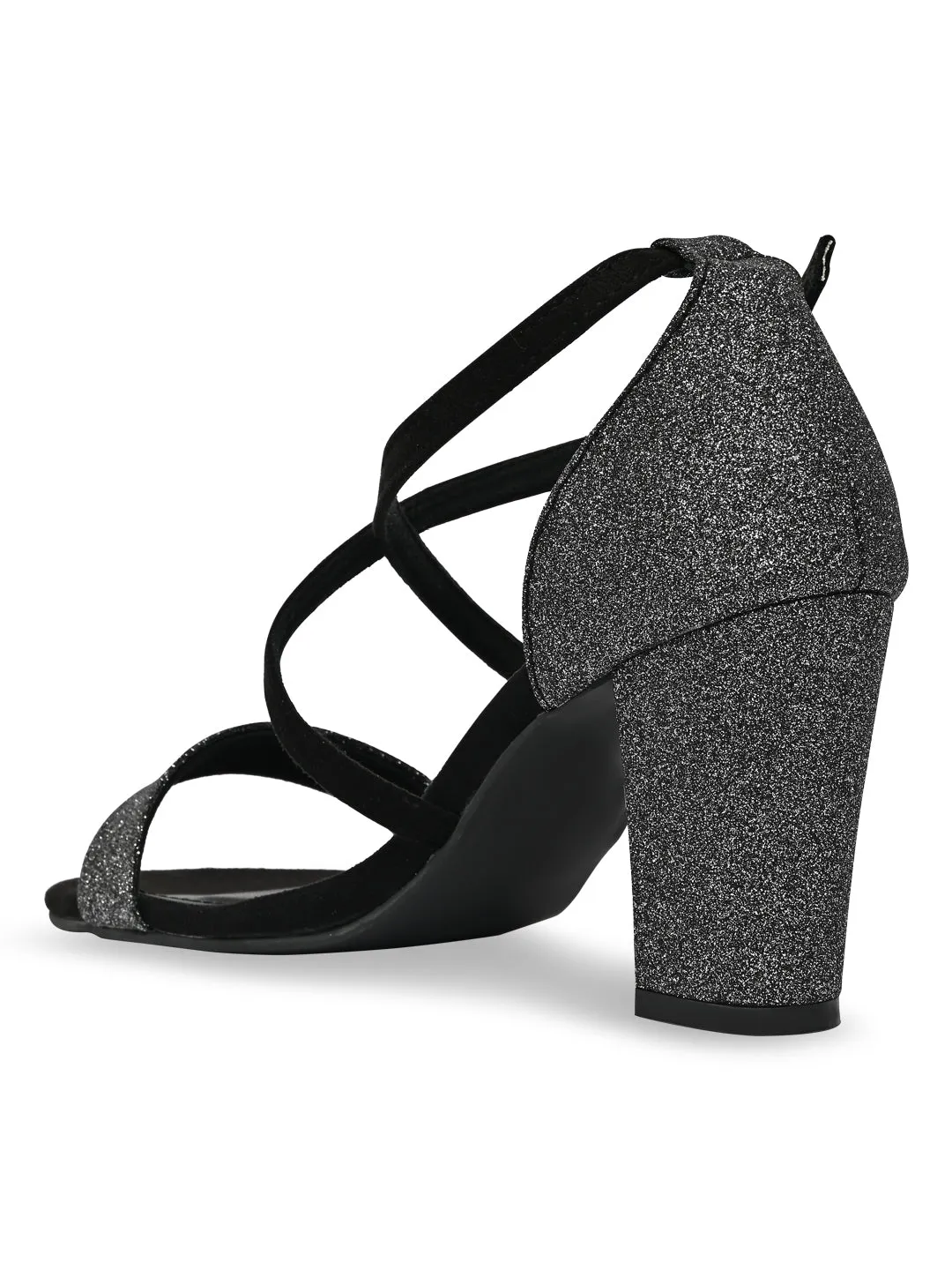 Rocia By Regal Black Women Shimmery Ankle Strap Block Heels