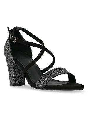 Rocia By Regal Black Women Shimmery Ankle Strap Block Heels