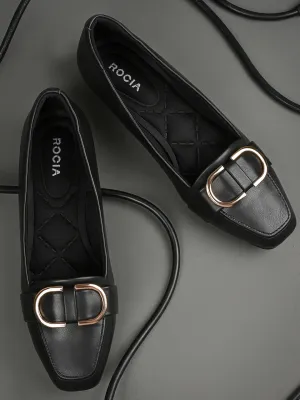 Rocia By Regal Black Women Square Toe Buckled Work Wear Pumps