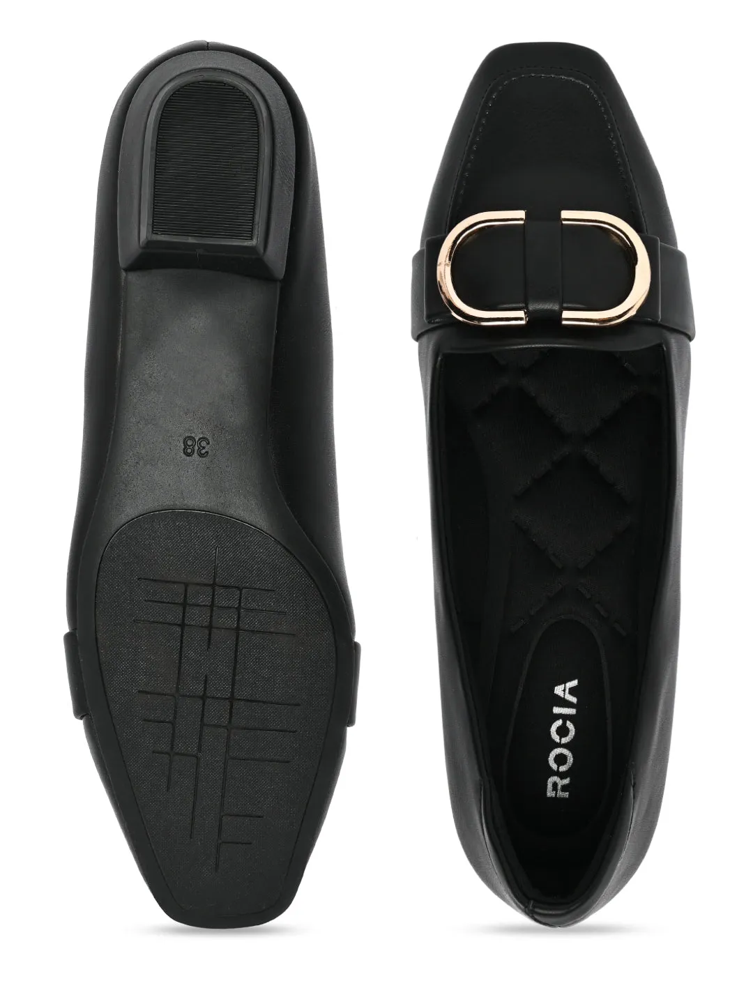 Rocia By Regal Black Women Square Toe Buckled Work Wear Pumps