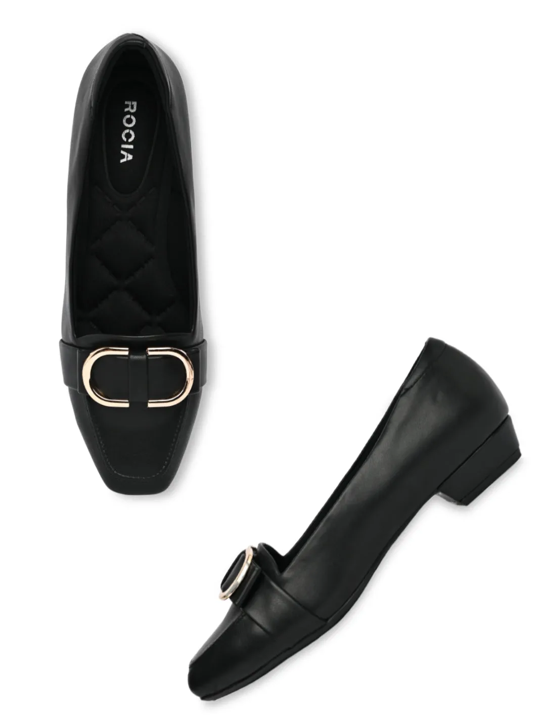 Rocia By Regal Black Women Square Toe Buckled Work Wear Pumps