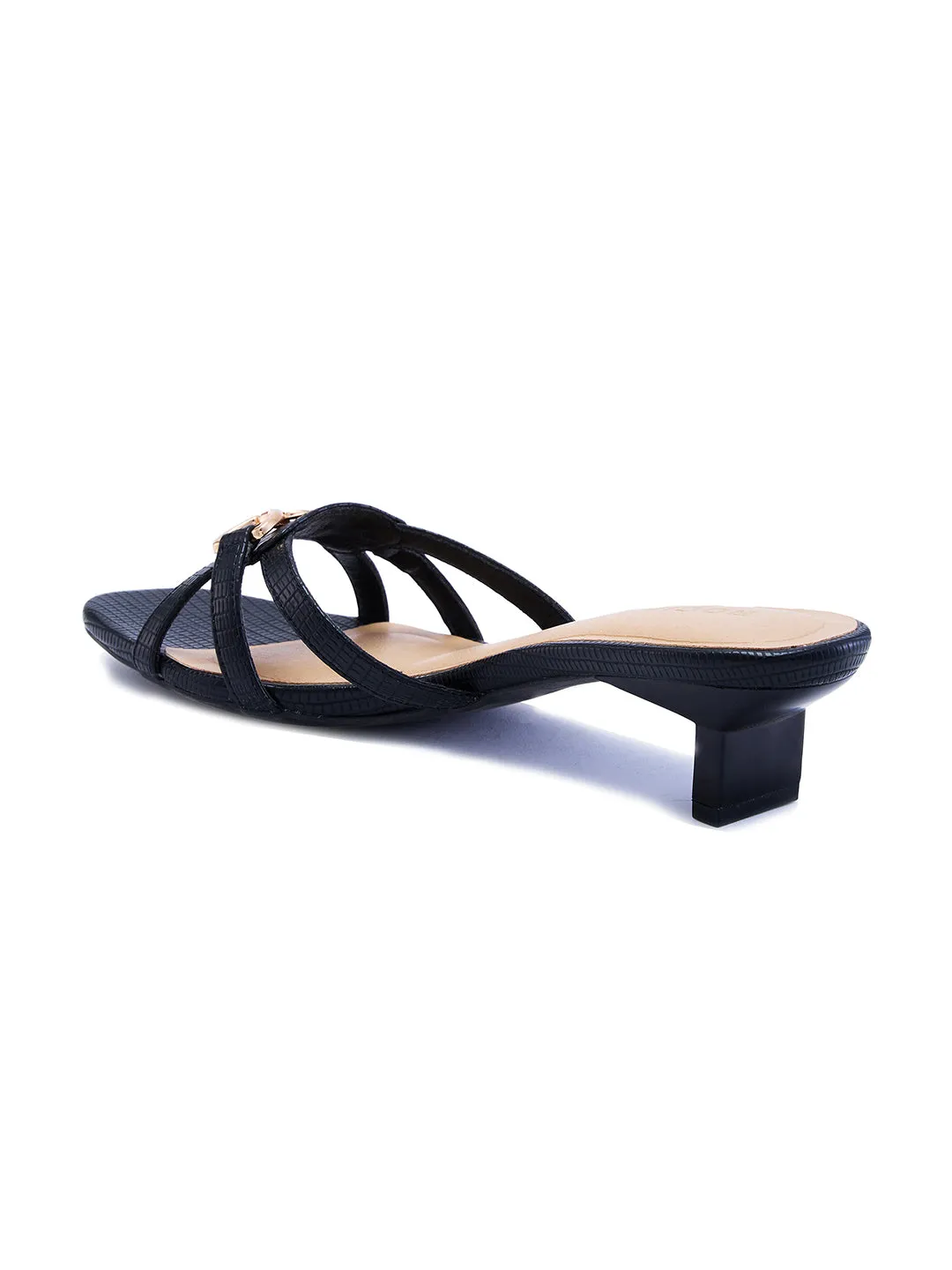 Rocia By Regal Black Women Textured Kitten Heel Sandals