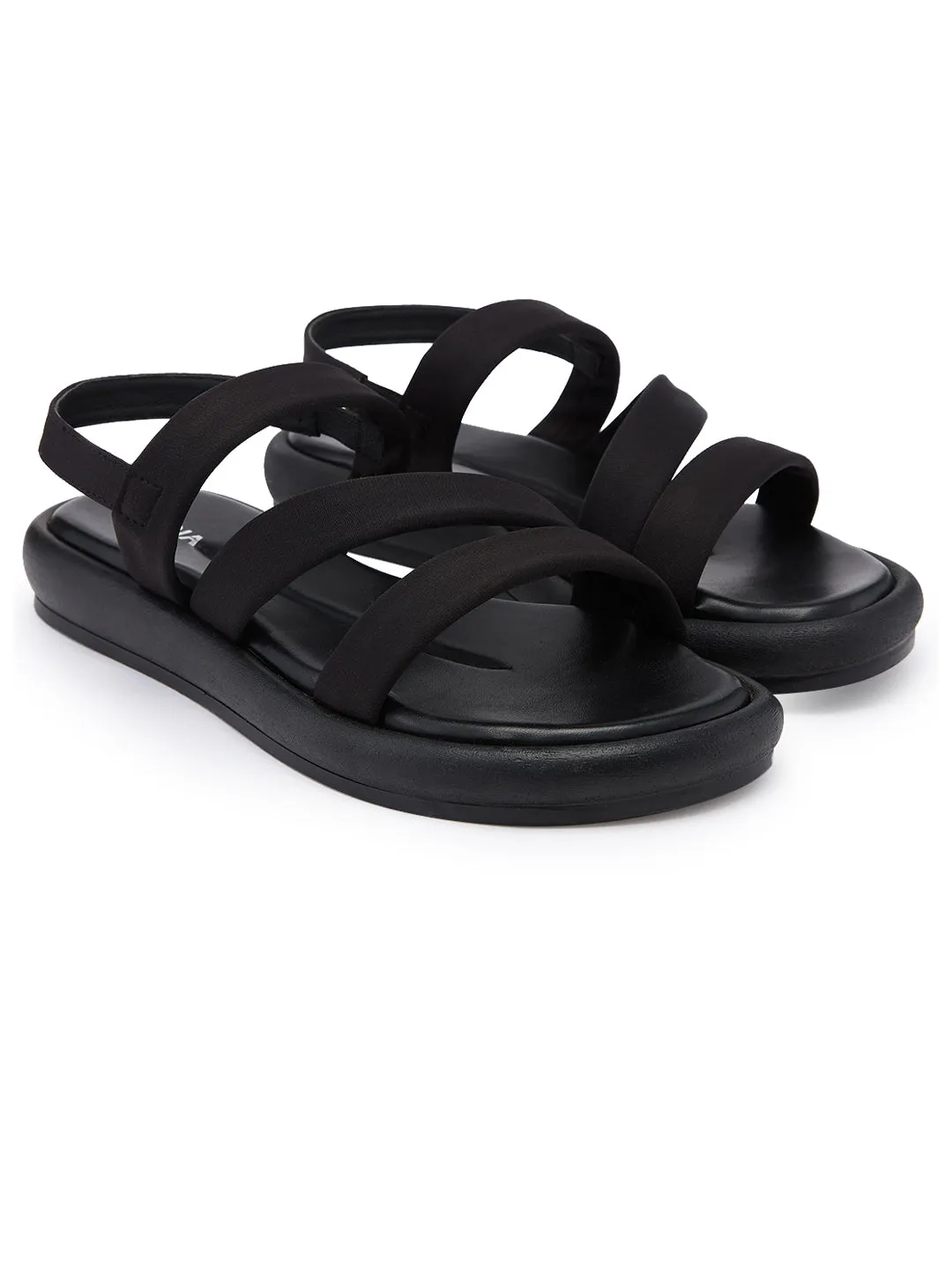 Rocia By Regal Black Women Zig-Zag Strappy Flats